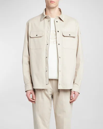 Moncler Men's Long-sleeve Snap-front Shirt In Beige