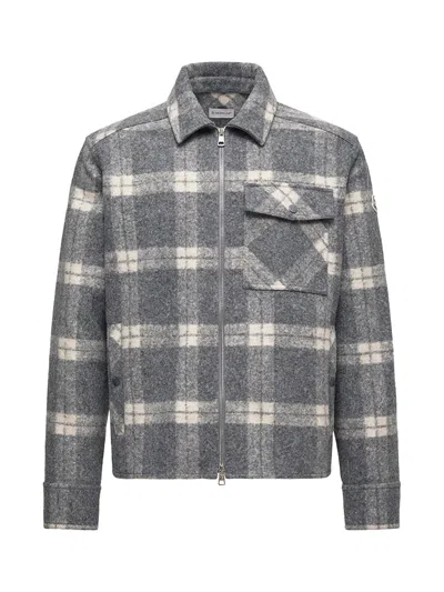 Moncler Men Long Sleeve Tartan Shirt Wh/grey In Gray