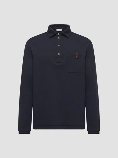 Moncler Cotton Long Sleeve Polo Shirt In Blue