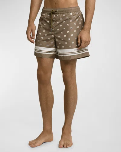 Moncler Men's M-print Swim Shorts In Beige