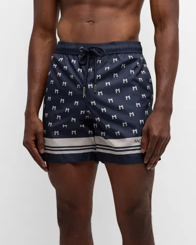 Moncler Men's M-print Swim Shorts In Navy
