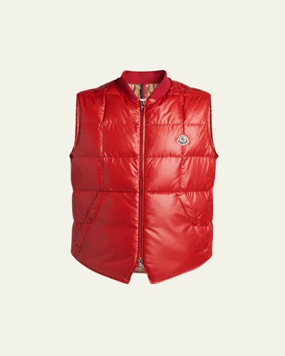 Moncler Men's Matte Polyester Quilted Vest In Red