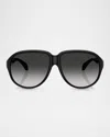 Moncler Men's Me8001 Aviator Sunglasses In Shiny Black
