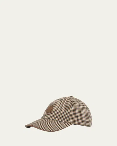 MONCLER MEN'S MICRO-CHECK WOOL BASEBALL CAP