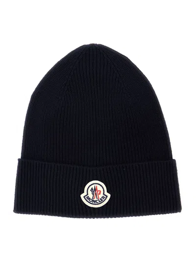 Moncler Men's Mini Logo Beanie Hat In Blu