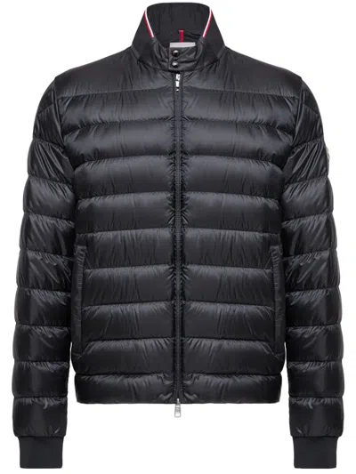 Moncler Men's Mini Ripstop Lined Coat Size 3 With Tricolor Trim In Black