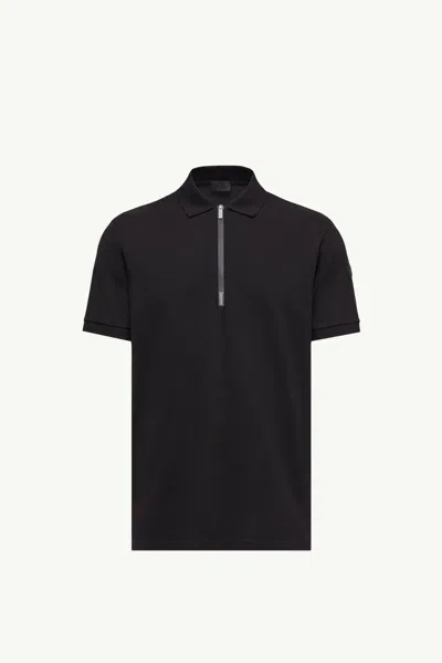 Moncler Polo Semi-zippé En Piqué De Coton À Logo, Homme, Noir, Taille: Xxl In Black