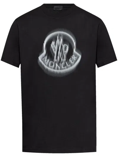 Moncler Men's Cotton Faded Logo T-shirt In Black