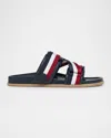 Moncler Blue Leather Mon Summer Sliders In Multi