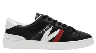 Pre-owned Moncler Men's Monaco Leather Logo Sneakers - M For Men In Black