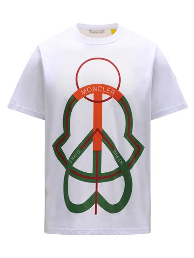 Pre-owned Moncler Men's  5 Craig Green Logo Graphic Printed Tshirtin Silk White
