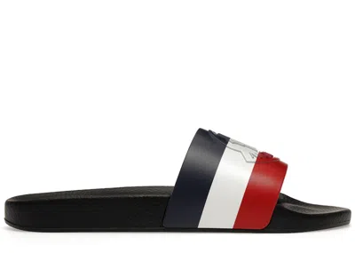 Pre-owned Moncler Men's  Basile Pool Slides Sneakers In Black Tricolour