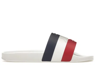 Pre-owned Moncler Men's  Basile Pool Slides Sneakers In White Tricolour