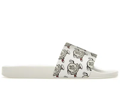 Pre-owned Moncler Men's  Basile Slide Logo Print Sneakers In White
