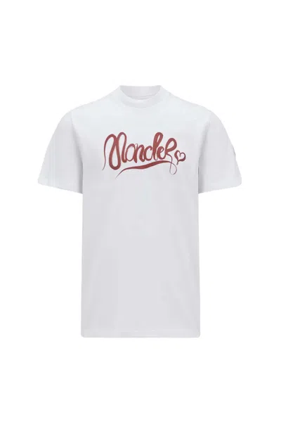 Pre-owned Moncler Men's  Calligraphy Logo Cotton T-shirt In White