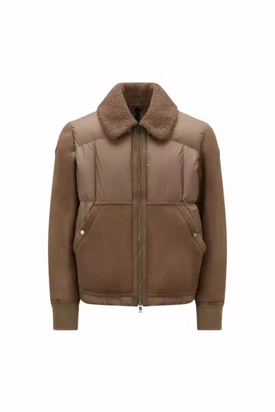 Pre-owned Moncler Men's  Gers Giubbotto Down Leather Jacket In Brown