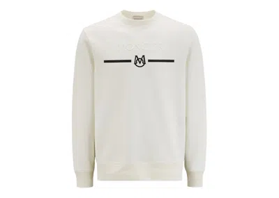 Pre-owned Moncler Men's  Logo Matte Monogram Accents Crewneck Sweatshirt In Off White