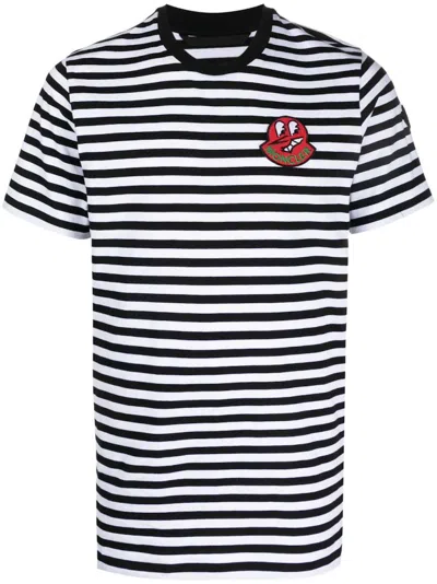 Pre-owned Moncler Men's  Logo Patch Striped T-shirt In Black/white