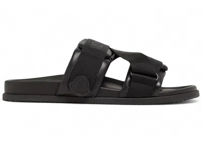 Pre-owned Moncler Men's  Mon Summer Nappa Leather Slides Sneakers In Black
