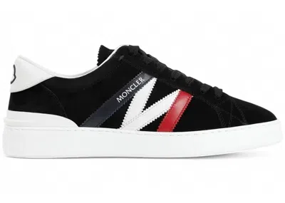 Pre-owned Moncler Men's  Monaco Low Suede White Red Sneakers In Black