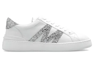 Pre-owned Moncler Men's  Monaco Low Top Glitter Sneakers In White/silver