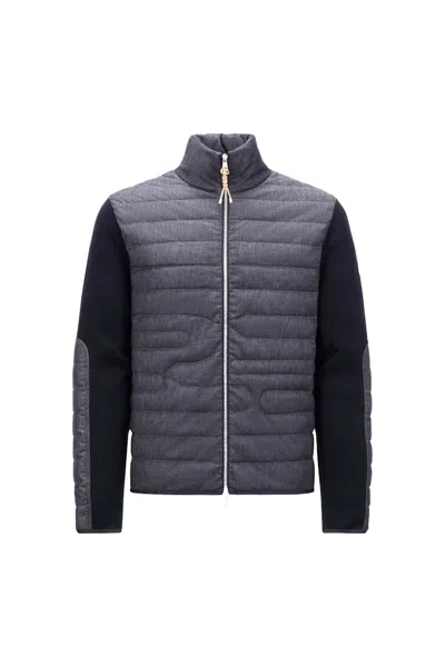 Pre-owned Moncler Men's  Padded Snakequilted Denim Cardigan In Navy Blue