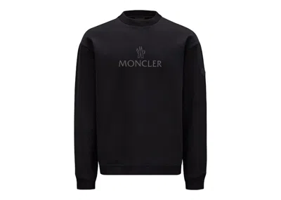 Pre-owned Moncler Men's  Reflective Logo Print Crewneck Sweatshirt In Black