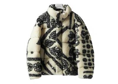 Pre-owned Moncler Men's  X Palm Angels Baden Paisley Fleece Jacket In White Black