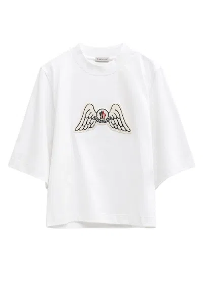 Pre-owned Moncler Men's  X Palm Angels Mock Neck Wings T-shirt In White