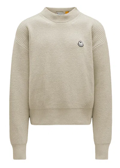 Pre-owned Moncler Men's  X Palm Angels Ribknit Wool Jumper In Silk White