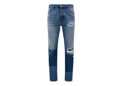 Pre-owned Moncler Men's  X Palm Angels Vintageeffect Jeans In Ocean Blue