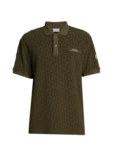 Moncler Men's Monogram Cotton Short-sleeve Polo Shirt In Dark Olive Green