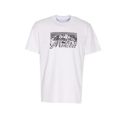 Moncler Mens White Graphic-print Crewneck Cotton T-shirt