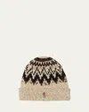 Moncler Beige Brown Geometric Pattern Beanie Hat In Neutral