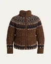 Moncler Indren Cable Knit High Collar Sweater In Brown