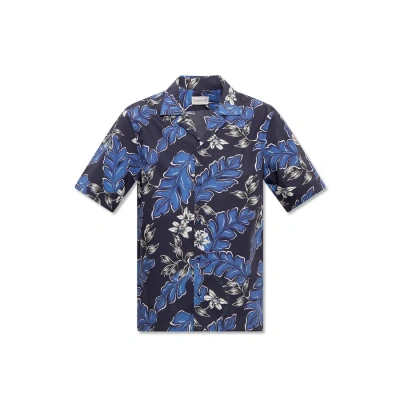 Moncler Men's Navy Hawaiian-print Cotton Shirt