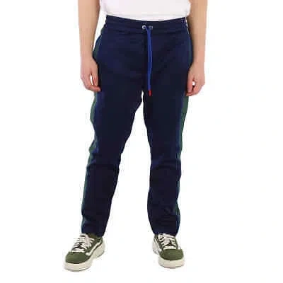 Pre-owned Moncler Men's Navy Striped Drawstring Sweatpants In Blue