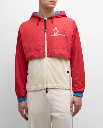 Moncler Men's Nylon And Fleece Zip Jacket In Red