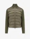 Moncler Men Nylon Down Jacket With Wool And Cashmere Sleeves In Green