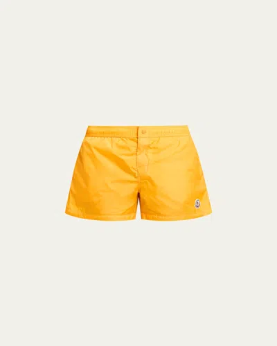Moncler Men's Nylon Logo Swim Trunks In Yellow