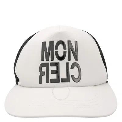 Moncler Men's Open Grey Logo Baseball Cap In White