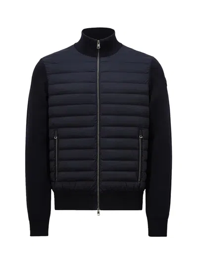 MONCLER MONCLER MEN PADDED CRÊPE COTTON ZIP-UP CARDIGAN NAVY