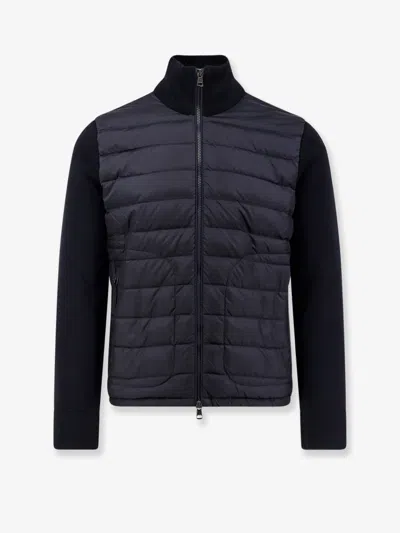 Moncler Men Padded Wool Blend And Nylon Tricot Cardigan In Blue