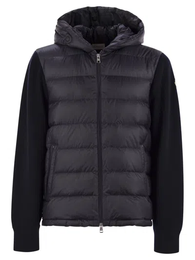 Moncler Men Padded Wool Sweatshirt With Hood And Zip In Blue