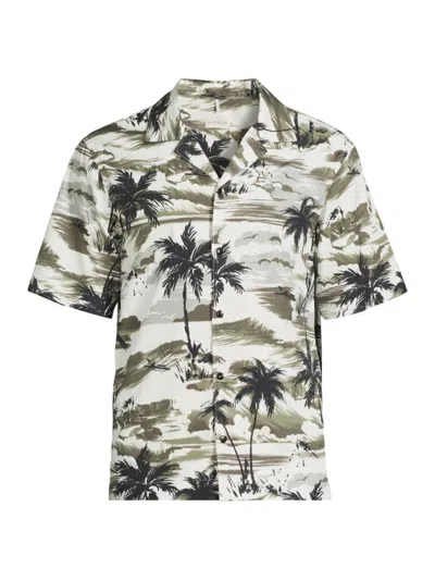 Moncler Tropical Palm Print Short Sleeve Shirt In Multicolor