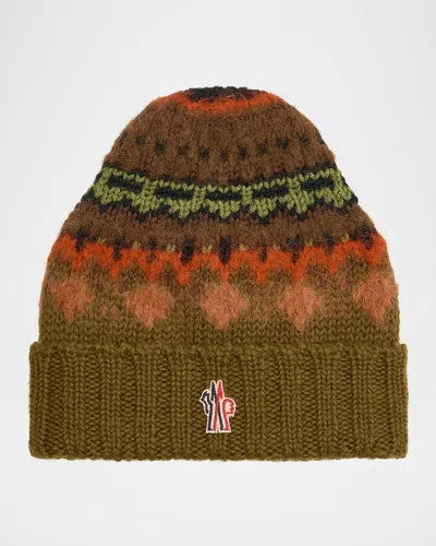 Moncler Men's Patterned Wool Beanie In Brown