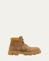 Moncler Camel Suede Peak City Ankle Boots In Brown