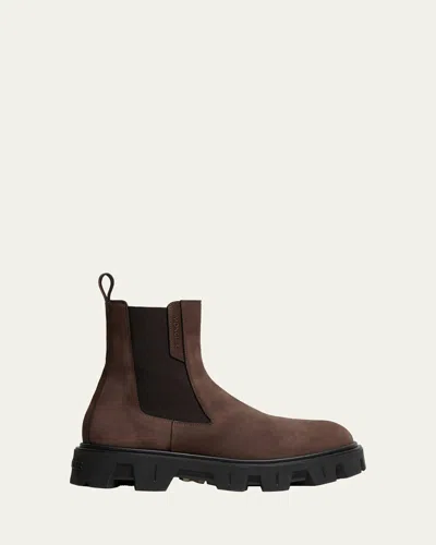 Moncler Men's Peak City Nubuck Lug-sole Chelsea Boots In Brown