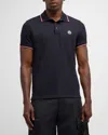 Moncler Dark Blue Logo Patch Polo Shirt In Blue