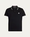 Moncler Tricolour Trimmed Cotton Polo Shirt In Black
